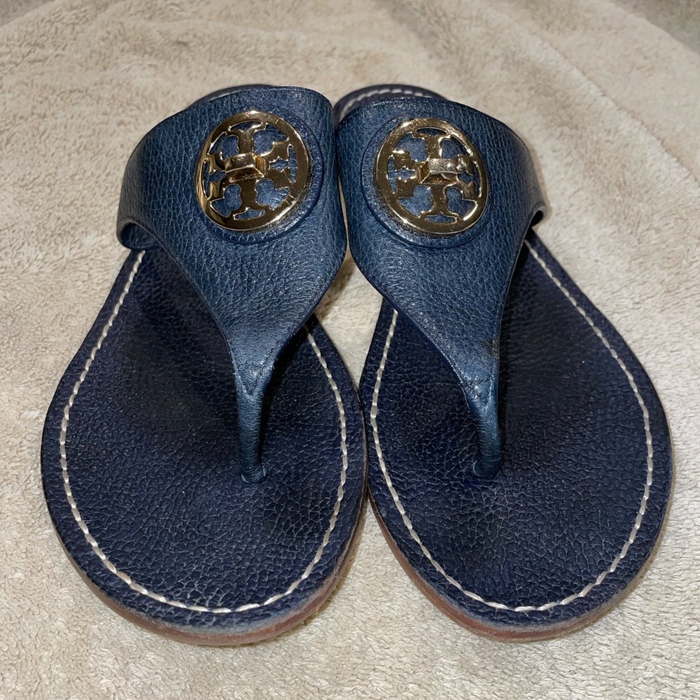 Navy Tory Burch Leather Sandals